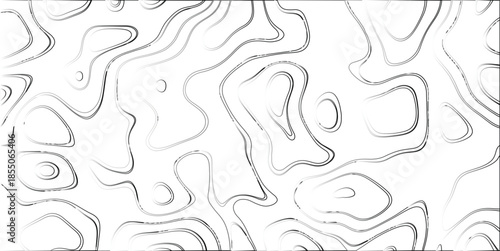 Abstract topographic contour lines in grayscale on a white background, resembling a topographical map or fluid dynamic pattern, ideal for science and technology visuals