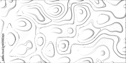 Abstract topographic contour lines in grayscale with subtle gradients and textured edges creating a dynamic, organic pattern on a white background for graphic design and digital art applications