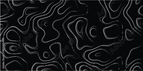 Abstract topographic map contours with gradient shading on a black background, creating a textured, organic, and flowing pattern for design and graphic elements
