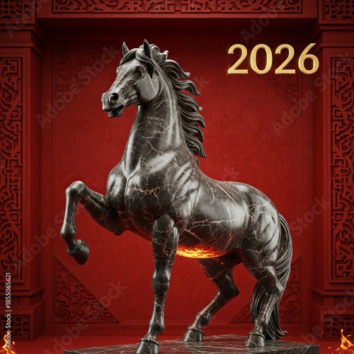 Year of the Fire Horse 2026 luxury zodiac horse statue with fiery core