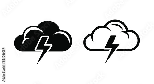 A simple illustration depicting two clouds with lightning bolts inside them