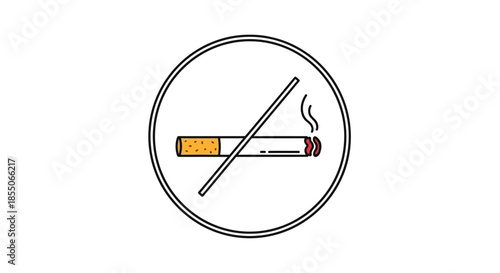A simple illustration of a crossed out cigarette within an oval frame