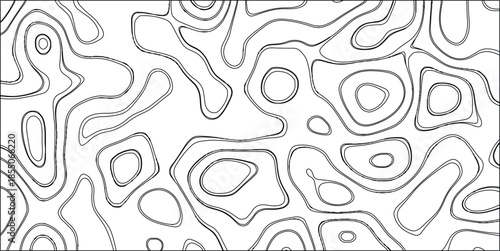 Bold black contour lines on a clean white background forming an abstract, organic, and irregular pattern with a minimalist and graphic aesthetic for versatile design applications