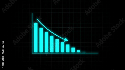 Graph Going down animation. Down business graph icon animation on black background. Loss concept business graph animation.  