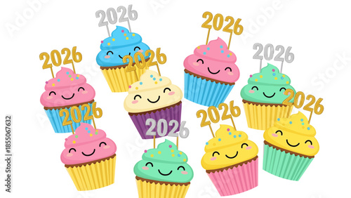 Birthday cupcake set with candles and cute decorations