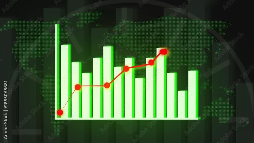 Overlayed Line Graph Examples Vídeo do Stock: Green bar graph with red line graph overlayed on a ...