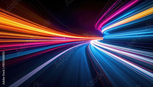 Dynamic abstract of light streaks in a tunnel, showcasing speed and vibrant colors