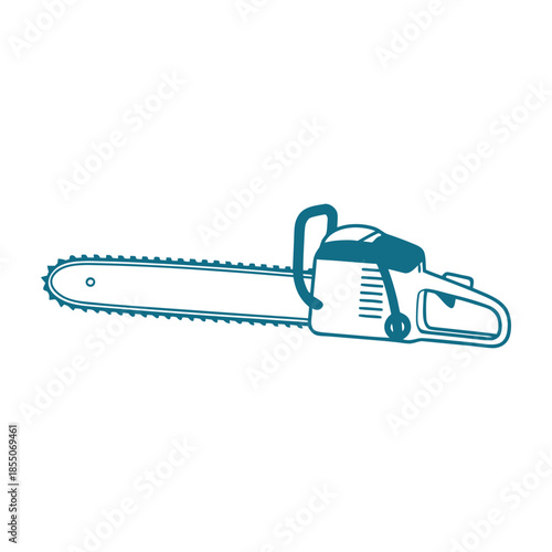 Blue chainsaw with sharp teeth and handle outline