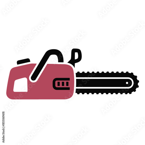 Red chainsaw with black teeth and handle