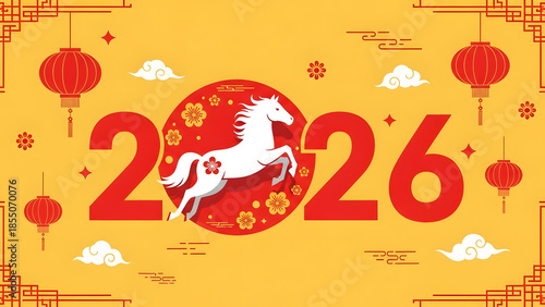 Vibrant 2026 Chinese New Year celebration background with horse