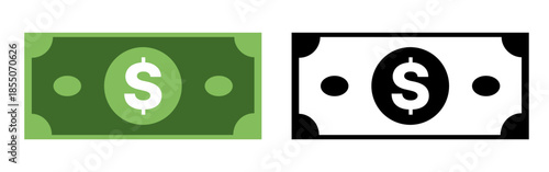 Set of dollar banknote money icons and flat bills with currency symbol isolated on transparent vector 