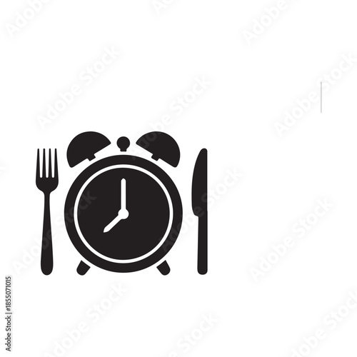 Time for a meal a fork knife and clock icon illustration