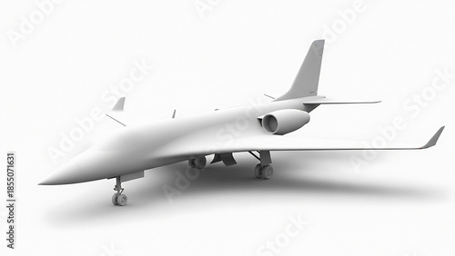 White futuristic supersonic jet aircraft with sleek and pointed nose