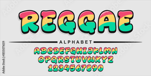 Reggae Style Colorful Alphabet and Numbers Font