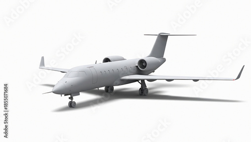 Gray jet airplane with two engines on a white background aircraft