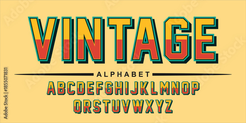 Vintage Alphabet Font with Retro Layered Text Effect