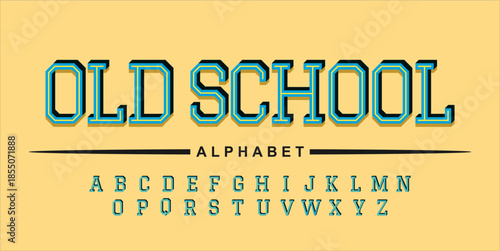 Retro Old School Alphabet Set with Collegiate Block Font and Shadow Effect