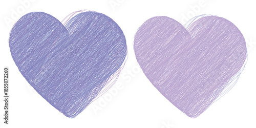 Scribbled Pencil Drawn Hearts in trendy soft lavender and purple Minimal Flat Design Thematic Decor. Isolated Vector illustration Love Thematic Cards Social media post Banner, leaflets, Festive design