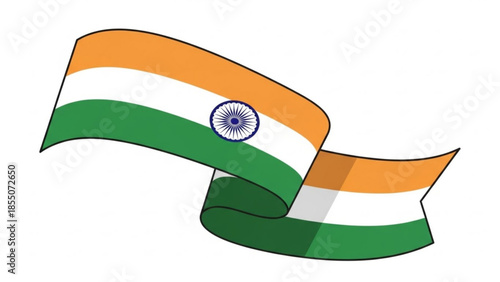 Waving indian flag with orange, white, and green stripes and blue wheel, symbolizing national pride and patriotism in a vibrant, dynamic illustration