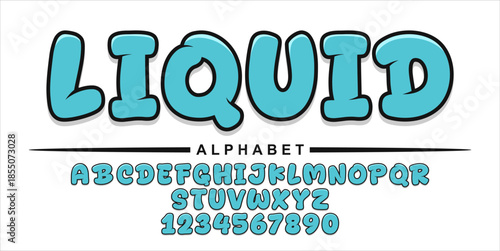 Bubbly Blue Liquid Alphabet and Number Typeface
