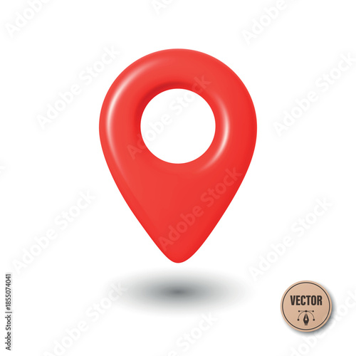 Vector 3d Realistic Red Map Pin Icon. Location Marker with Hole. Map Pin Symbol, Map Pin Badge for GPS, Navigation, Address, Place Pointer