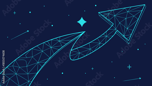 Futuristic low-poly wireframe hand holding glowing digital tablet in neon workspace