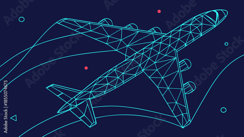 Futuristic low-poly wireframe cityscape with glowing grid lines at dusk, digital art illustration