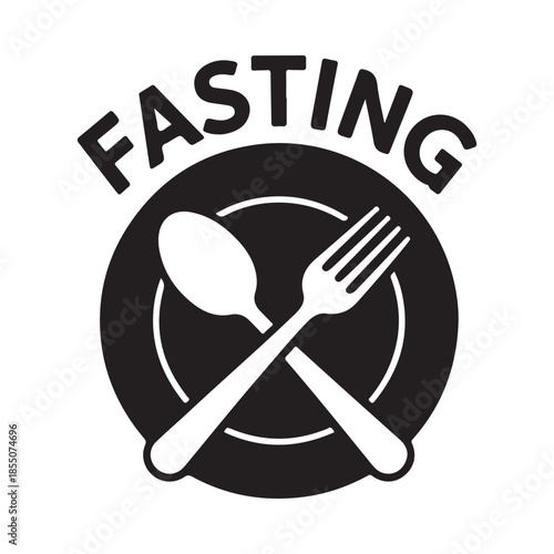 Fasting concept a fork and spoon crossed over a plate black and white