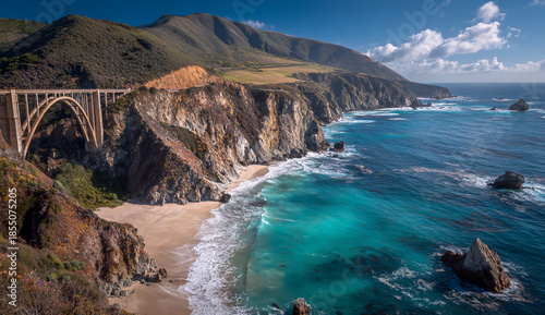 Dramatic coastal landscape featuring the bixby creek bridge in california