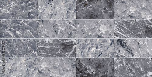 Black marble rectangular tile seamless pattern. Natural stone design. Brick wall area. Vector.
