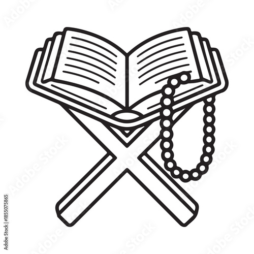 Open holy book with prayer beads a symbol of faith and devotion