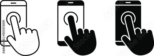 Smartphone Touch Screen Interaction Icon Set Showing Finger Tap and Mobile User Interface Actions