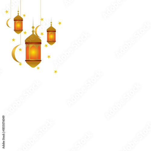 Hanging Arabic Lanterns with Moon and Stars – Eid al-Fitr Decoration. Arabic traditional islamic eastern lanterns garland