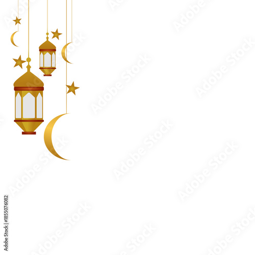 Islamic Holiday Lantern Garland Border Design. Arabic traditional islamic eastern lanterns garland