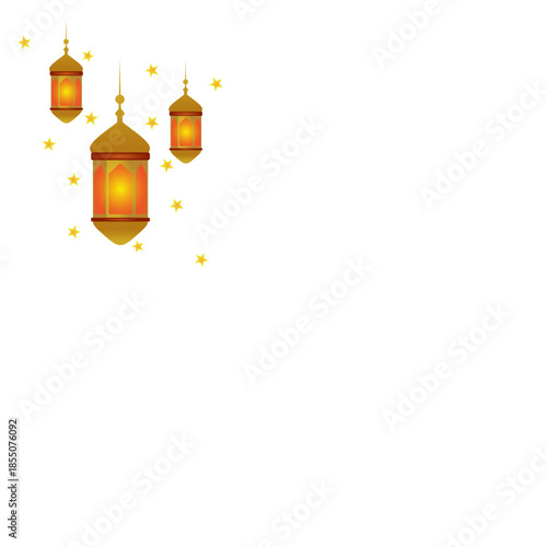 Islamic Festive Lantern Garland with Crescent and Stars Background. Arabic traditional islamic eastern lanterns garland