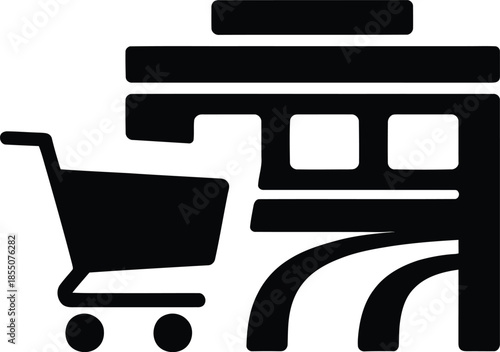 Online Shopping Store and Shopping Cart Icon Representing E-commerce, Retail, and Digital Marketplace