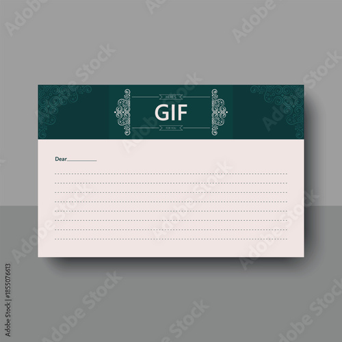 Elegant Decorative Teal Colorable Card for a Gift Certificate or Letter