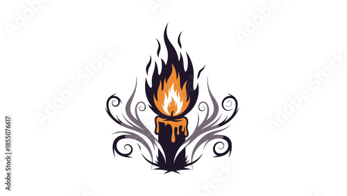 Elegant Candle Flame with Swirls - Symbol of Light, Hope, and Warmth