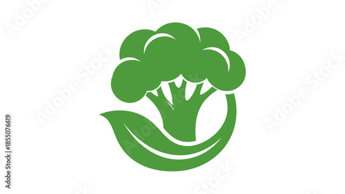 Green Broccoli and Leaf Icon - Healthy Eating and Organic Food Symbol