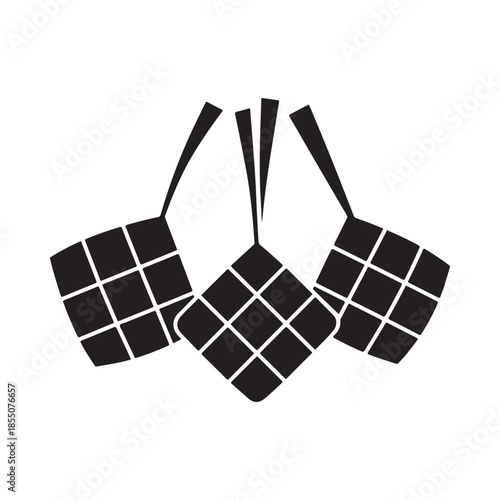 Three black and white depictions of traditional woven palm leaf containers