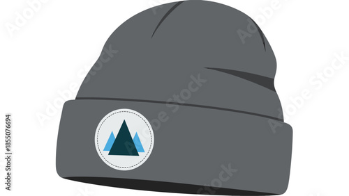 Gray Beanie Hat with Mountain Logo, Winter Headwear, Cold Weather Accessory