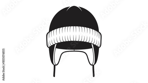 Winter Ushanka Hat Illustration - Black and White Outline