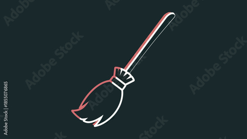 Minimalist Broom Icon on Dark Background, Witchcraft and Cleaning Symbol