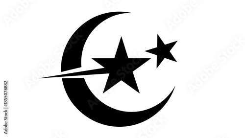 Free Download Islamic Crescent Moon and Star Symbol - Black Icon on White Background - GFXLoad