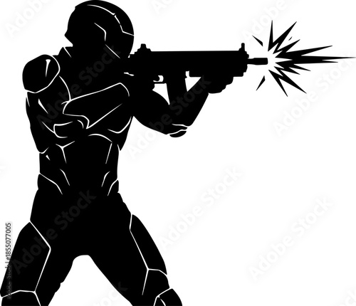 Futuristic Soldier Firing silhouette vector illustration
