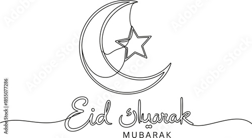 Eid Mubarak greeting card with crescent moon and star symbol