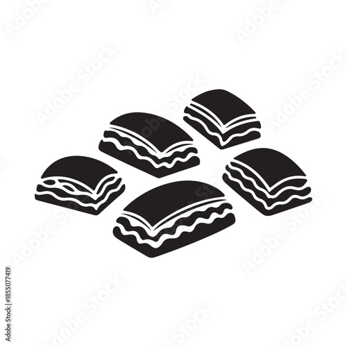 Black and white illustration of several stacked sandwiches arranged in a pattern