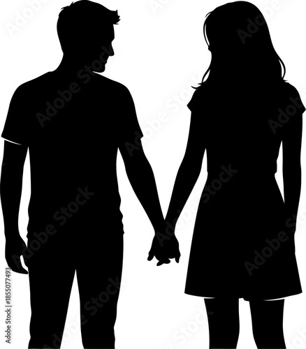 silhouette of a man and woman holding hands together in love and relationship
