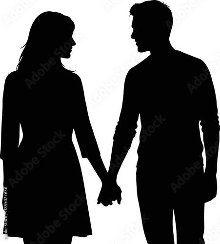 silhouette of a man and a woman holding hands looking at each other