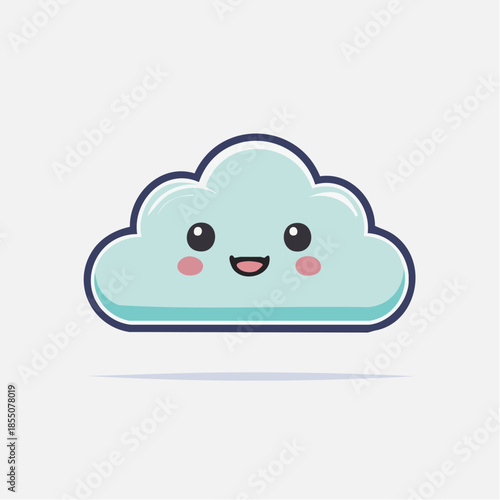 Cute cartoon cloud with a smiling face, rosy cheeks, and a blue outline against a white background.